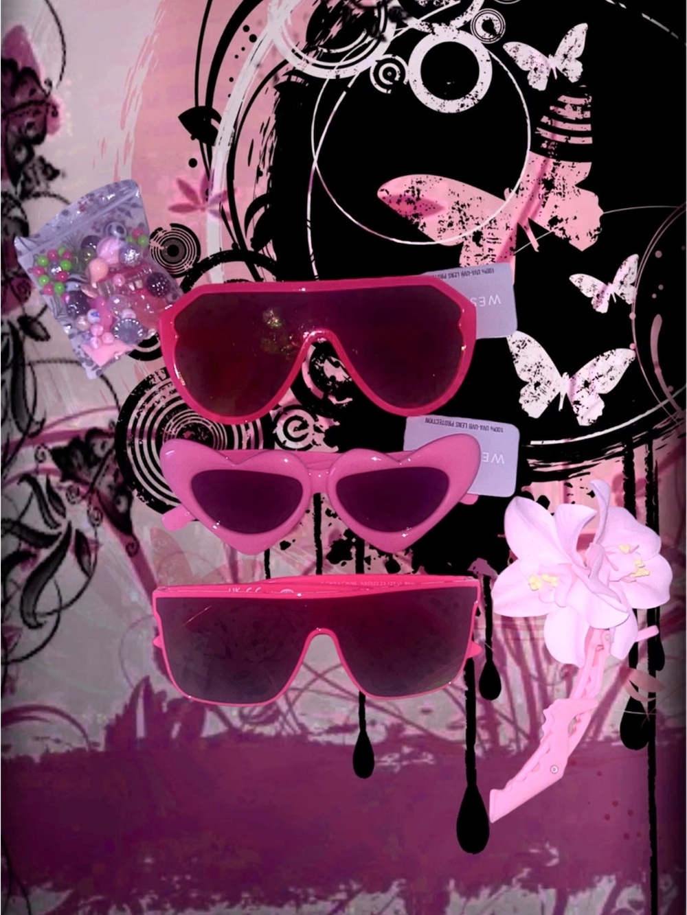 Hot Pink Rave Y2K west loop aviator visors sunglasses 3pcs